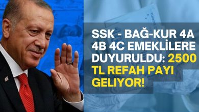 SSK - BAĞ-KUR 4A 4B 4C Emeklilere Duyuruldu: 2500 TL Refah Payı Geliyor!